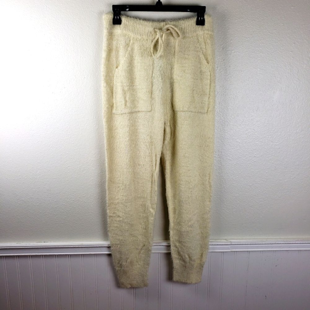 Lulu's NWT Women's White Feather Knit Stretchy Comfy Drawstring Pants Size Small